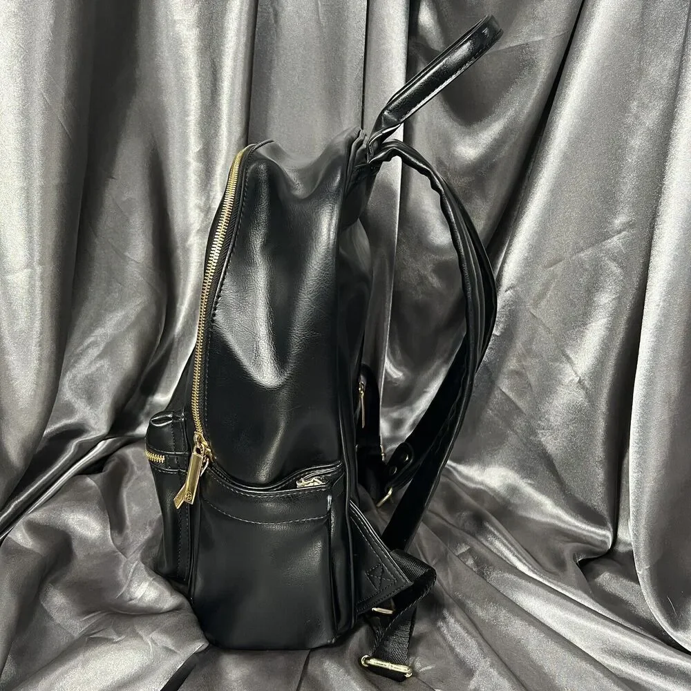 Ryla Ready Diaper Bag Black Gold Hardware Insulated Bottle Backpack‎ Minimalist